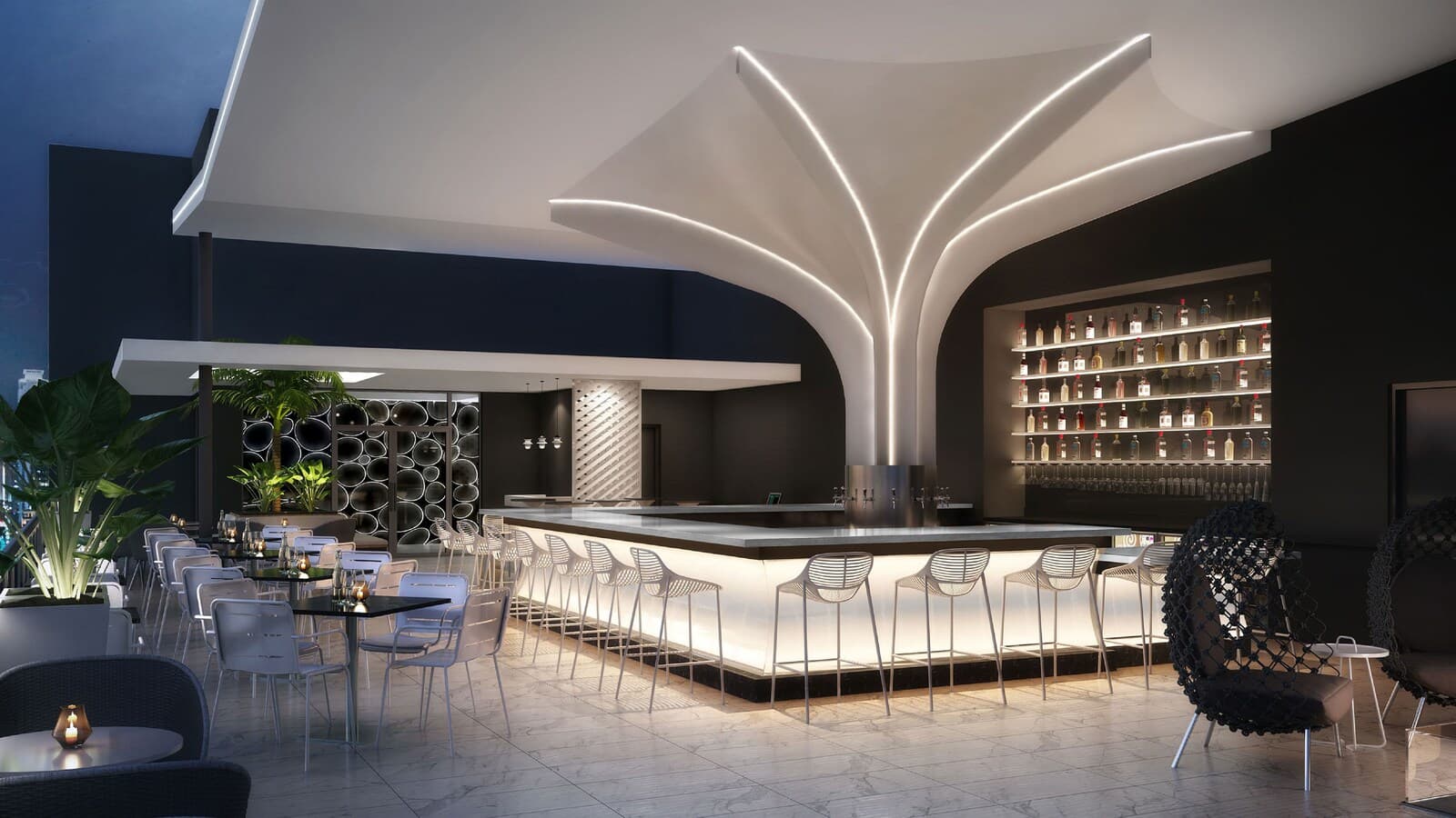 The rooftop bar and lounge.